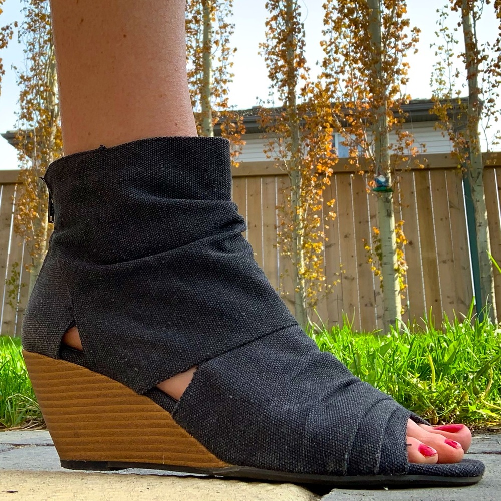 American Eagle Canvas Wedge Open-Toe Bootie